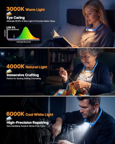 Neck Book Light with Storage Case, 3 Color Dimmable Reading Light - color: Blue Light with Storage Case