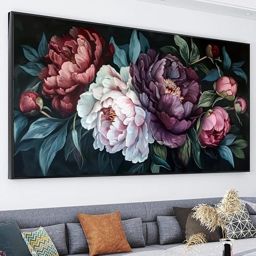 JATOK Diamond Painting Kit for Adults, Peony Bouquet, 27.5 x 15.7 in - color: Ruby