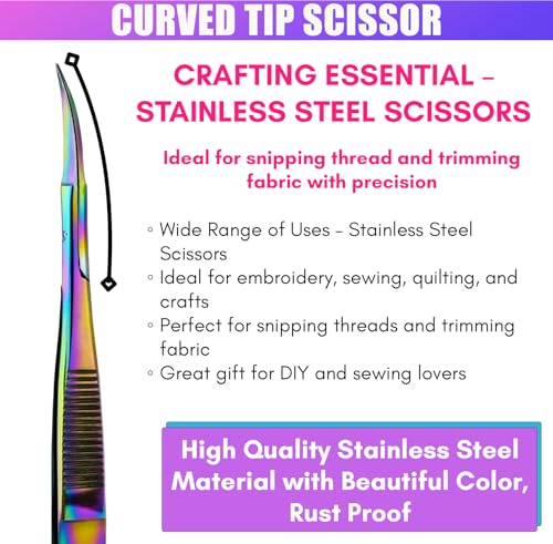 Cross Edge Curved Spring Scissors 5 Inch Stainless Steel Precision Eyebrow & Eyelash Shaping & Trimming Scissor, Snips Squeeze, Embroidery, Knitting Micro Tip Craft Scissors (Rainbow) - color: Cec-ss-27