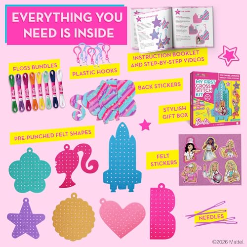 CRAFTILOO Barbie® Cross Stitch Kit for Kids Ages 6-12 - 7 Keychain Projects - style: Barbie (7 Projects)