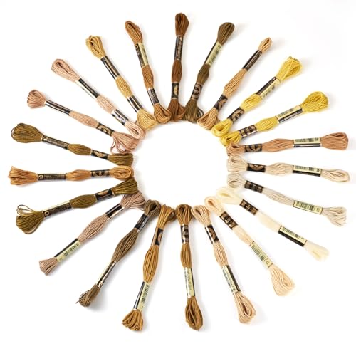 FASHEWELRY 192.5 Yards Crewel Cross Stitch Threads Brown Yellow Embroidery Thread Bulk 1mm Polyester Embroidery Floss Thread for Jewelry Making Bracelet Knitting Stitch Supply - color: Brown Yellow, size: 1mm