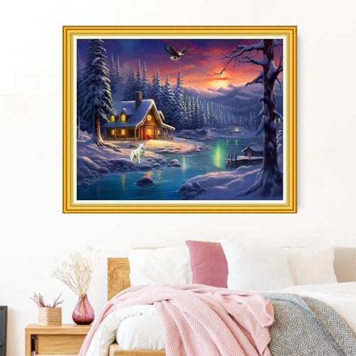 Funxvoot Stamped Cross Stitch Kits Beginners Full Range of Embroidery Kits for Adults 11CT Embroidery Patterns Needlepoint Kits Printed Cross Stitch Kits-Winter Snow Scenery 16x20 inch - color: Craftsstyle11