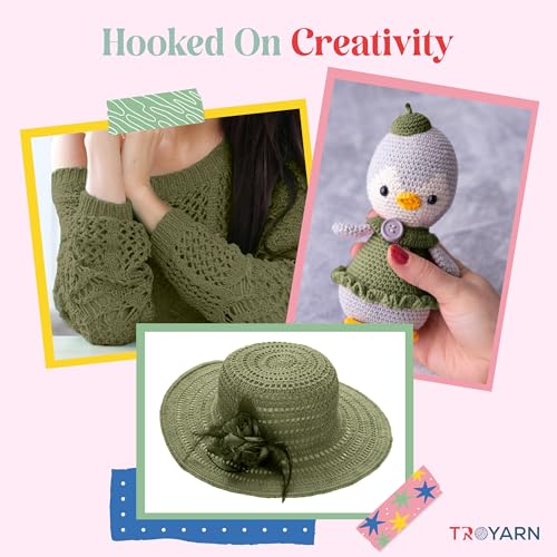 TROYARN Summer (4- Skeins Pack) Silk Effect Hand Knitting Yarn Crochet Art Lace Craft 100% Microfiber Acrylic 4x100 gr (4x383 yds) (105273 - Moss) - color: 105273 - Moss, size: 4 Skein
