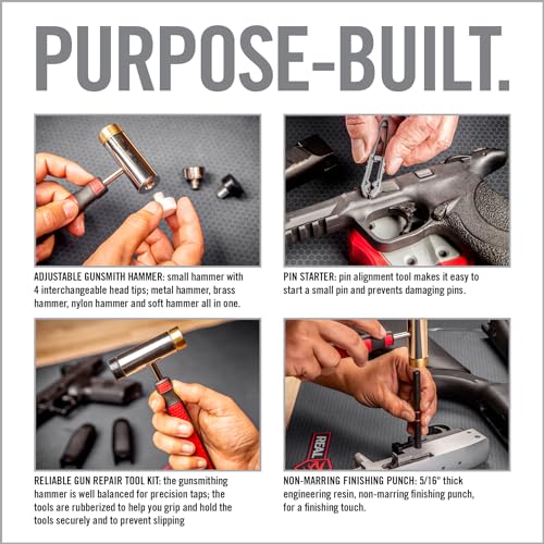Real Avid Roll Pin Punch Set & Hammer + Non-Slip Magnetic Bench Block | 10 Nickel-Plated Steel Roll Pin Punches, 4 Interchangeable Hammer Heads - Brass, Steel, Ruber, Nylon & Non-Marring Bench Block