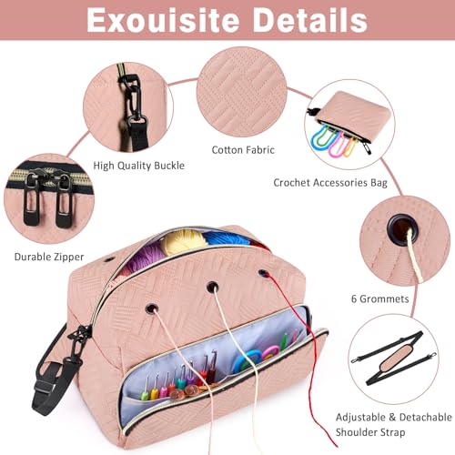 IBFUN Crochet Yarn Knitting Bag Organizer for Knit Accessories Hooks - color: L-Pink, size: Large