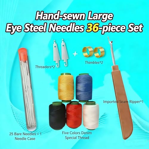 Needle Threaders for Hand Sewing,36Pcs Big Eye Steel Needles Kit with Storage Box Easy Threading, Durable Stainless Steel Ideal for Mending Clothes, Repairs, Crafting by Crafters and DIYers