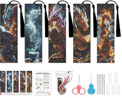 niurenmaoyi 5 Pack Dragon Bookmark Stamped Cross Stitch Kits for Beginner - color: Cross Stitch Kits0512-03