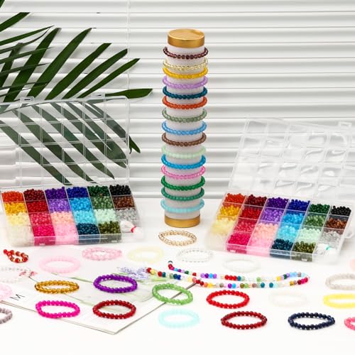 XSEINO 5700PCS 4mm Round Glass Beads for Jewelry Making, 23 Colors Crystal Beads for Bracelets Jewelry Making and DIY Crafts - color: 4mm Glass Beads