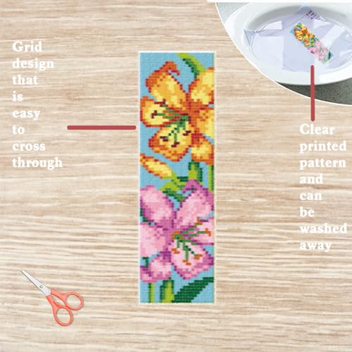FREEBLOSS 6 Set Stamped Cross Stitch Bookmark Kit Flowers Pattern Cross Stitch Bookmarks DIY Bookmarks Cross Stitch Kits for Beginners Embroidery Bookmarks DIY Kits for Adults - style: Light Flowers