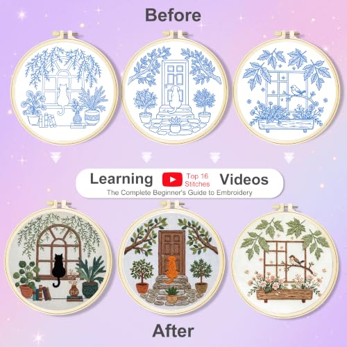 Huacan Embroidery Kit for Adults Beginners with 3 Hoops & Gift Box - color: Pet