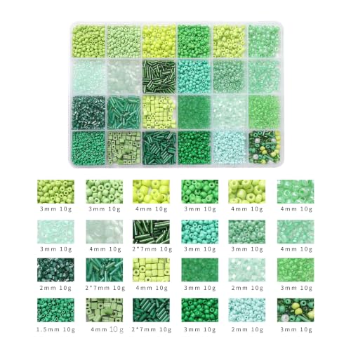 24 Grid Green Glass Seed Bugle Tube Beads Kit for Jewelry Making DIY Craft - color: green, size: 24 Grid