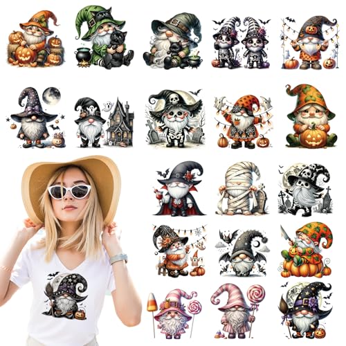 Dazoratix Halloween Gnome Iron on Transfers - 20 Sheets Funny DTF Ready to Press Heat Patches Ghost Pumpkin Vinyl Stickers Decals for T Shirts Clothes Clothing DIY Crafts Bag Hat Appliques Decorations - style: Halloween Gnome