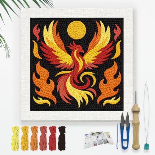 DOODLREAM Fire Phoenix Punch Needle Kit for Beginner 9.4" x 9.4" - color: Fire Phoenix