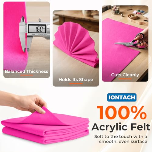 IONTACH 18" X 18" Soft Felt Sheets 1.6mm Thick (2 Packs, Hot Pink) - color: Hot Pink