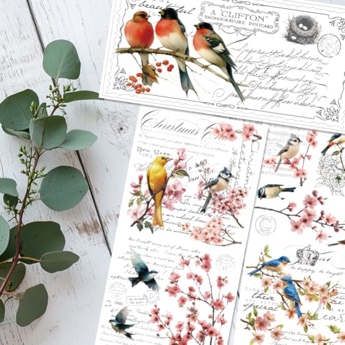 3 Sheets Vintage Rub on Transfers for Crafts and Furniture,Floral and Birds,Cold IOD Transfers Sticker,Rub on Transfer Furniture Decals Sticker for Wood,Glass,Desk,DIY Home Decor 11.8x5.9'' - style: Style 8- Retro French