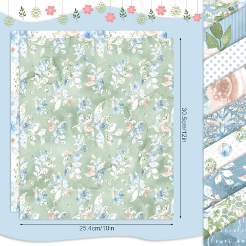 JarThenaAMCS 12 Sheet Blue Floral Heat Transfer Vinyl Watercolor Flower HTV Iron on Vinyl Blue Adhesive Vinyls for Mugs DIY Crafts Fabric T-Shirt Supplies, 10 x 12 Inch