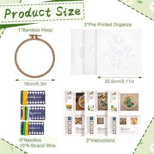 Ovveroche 3 Sets Embroidery Kit for Beginners, Flower Cross Stitch Kits