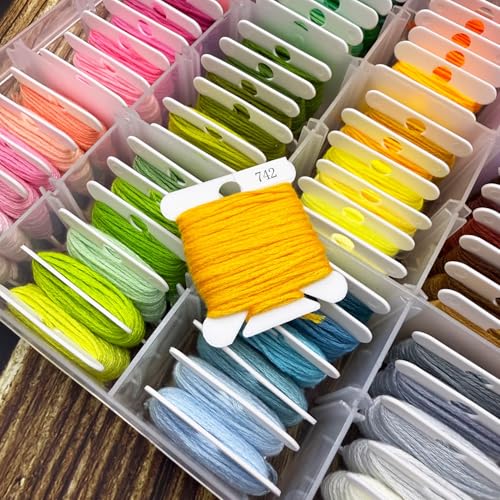 Embroidery Floss Organizer Cross Stitch Thread Storage Box Tools with 120 Pieces Floss Bobbins, Bobbin Winder, Scissor and Colour Stickers,Removable 18 Compartments Big Size Case