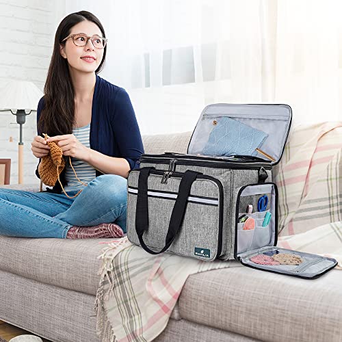 PAVILIA Large Knitting Yarn Storage Bag Crochet Organizer for Knitter, Grey - color: Heather Grey