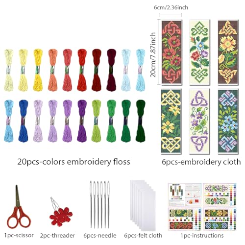 FREEBLOSS 6 Set Cross Stitch Bookmark Kits 11CT 8"x2.4" Celtic Knots - style: Celtic Knot Flowers