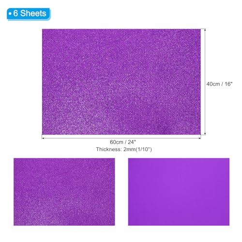 PATIKIL 2mm(1/10") Thick Non Adhesive Glitter Foam Sheet 16x24inch(40x60cm) Light Purple, EVA Shiny Foam Board for Craft, 6 Pcs - color: Light Purple