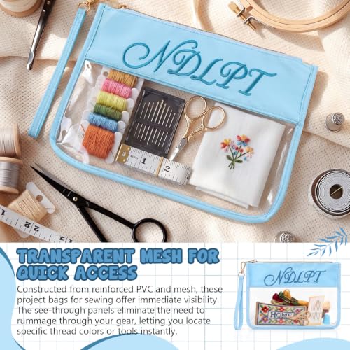Sabary 2 Pack Needlepoint Project Bags, Sewing Project Bag 12 * 8.8 Inch "ndlpt" Embroidery Storage Organizer with Zipper, Craft Bags for Quilting Crochet Cross Stitch Knitting Embroidery (Blue) - color: Blue