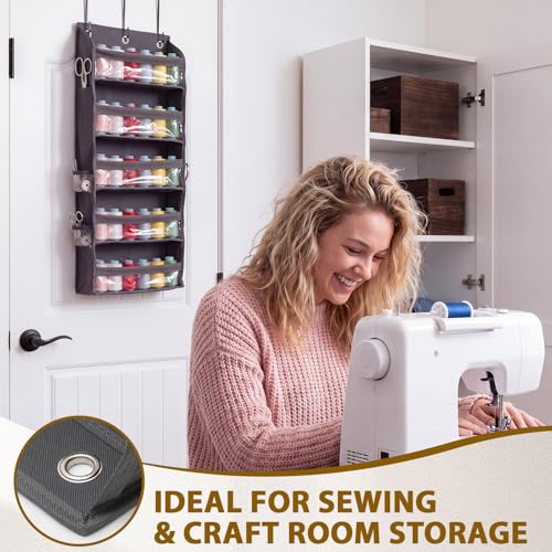 Tegeme 5-Tier Thread Holder Over Door, Large Spool Organizer,Dark Gray - color: Dark Gray