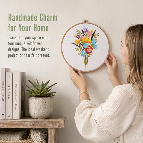 Huacan Embroidery Kit for Beginners with Stitch Video, Flower Cross Stitch Kits for Adults, Starter, Hand Craft Lover Practice with Floral Stamped Pattern