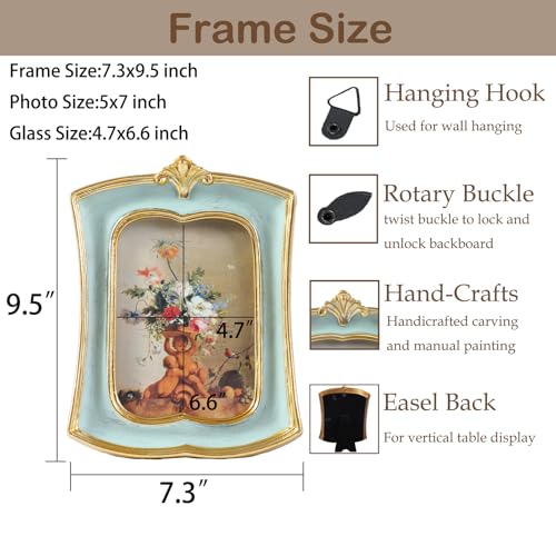 Vintage Picture Frame 5x7 Antique Ornate Photo Frame Tabletop and Wall Hanging Old-Fashioned Style, Decorative Retro Design Home Decor, Photo Gallery Art,Sage Green - color: Sage Green, size: 5x7