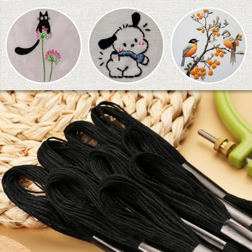 14 Skeins Embroidery Floss, Black Embroidery Thread, Friendship Bracelet String, Cross Stitch for DIY Making - color: Black-1