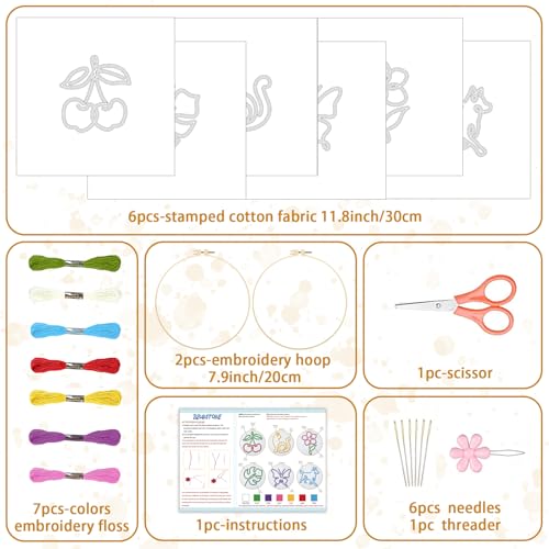 BEUNITONE Abstract Animal Embroidery Kit, 6PC Modern Line Art Needlepoint Kits with Hoops, Instructions, Threads, DIY Craft for Adults Beginners, Home Decor, Hand Embroidery Patterns for Gifts - style: Line Embroidery