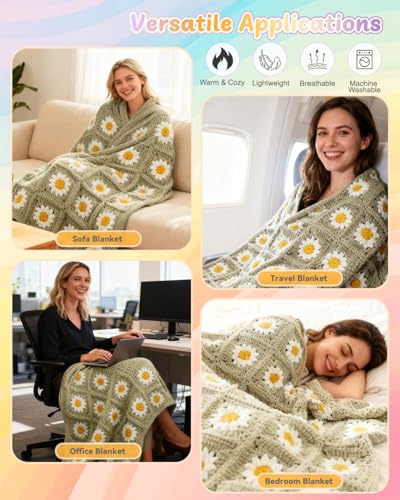 Coopay Crochet Kit for Beginners, Granny Square Crochet Blanket Kit, Camel - color: Camel - Daisy