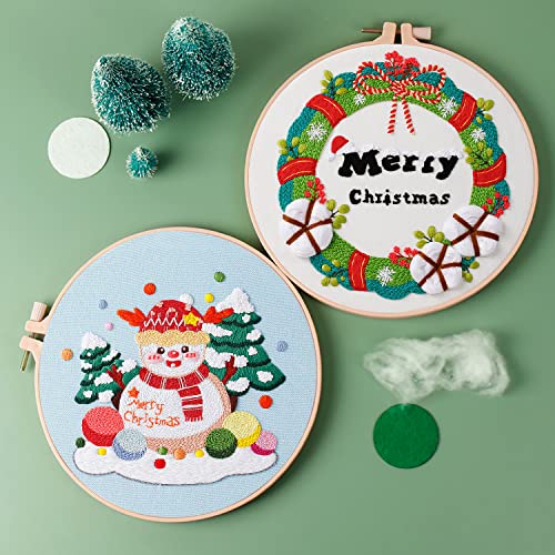4 Sets Christmas Embroidery Starter Kit with Pattern for Beginners,Merry Christmas Embroidery Kit Ornaments, DIY Cross Stitch Set with 4 Plastic Embroidery Hoops,Color Threads,Tools and Instructions - color: Xmas White Beige Blue