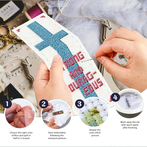 INFUNLY 6Pcs DIY Cross Stitch Bookmark Kit for Book Lovers Beginners - style: Cross