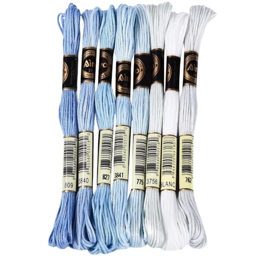 70 Yards 8 Skeins Gradient 6 Strands Light Sky Blue Variegated Cross Stitch Floss Polyester Embroidery Thread String Friendship Bracelets Threads Set for Hand Sewing Making Knitting Supply - color: Light Sky Blue, size: 70 Yards