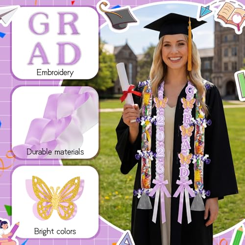 JenPen 2026 Graduation Leis Candy Lei Kit, 2026 Graduation Ribbon Woven Double Braided Necklace DIY Kit for High School College Women Men Graduate Gift Party Supplies - color: Purple White