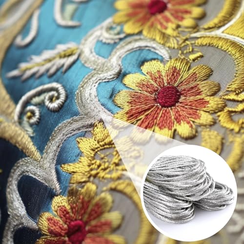 3 Skeins Metallic Embroidery Floss, Glitter Embroidery Thread String, Polyester Cross-Stitch Threads for Hand Embroidery, String Art, DIY Bracelet- Silver - color: Silver