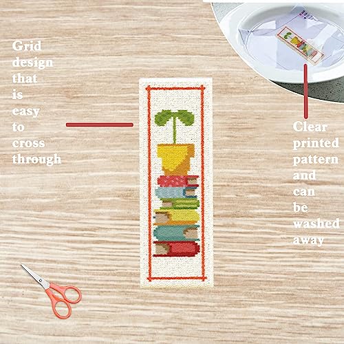 FREEBLOSS 6 Set Cross Stitch Bookmark Kit 8"x2.4" 11CT Cat on Books - style: Books&Cats