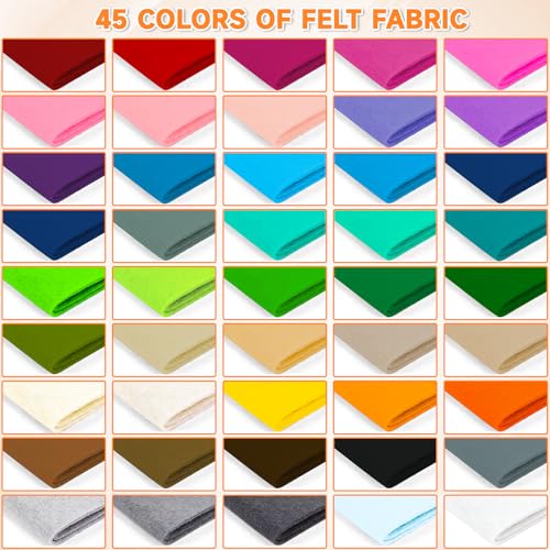 45 PCS Felt Fabric Sheets 10 x 10 Inch 2mm Craft Felt Sheets - size: 10x10in