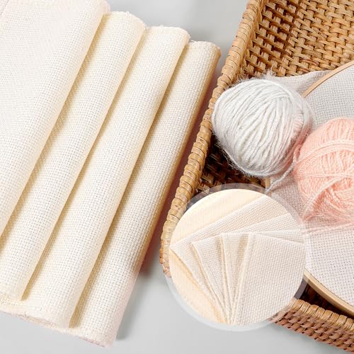 6 Pcs Punch Needle Fabric for Overlocking Edges, 7.9 x 7.9 Inch Tufting Cloth Monks Cloth for Punch Linen, Squares Punch Needle Embroidery Fabric for Handwork DIY Art Craft