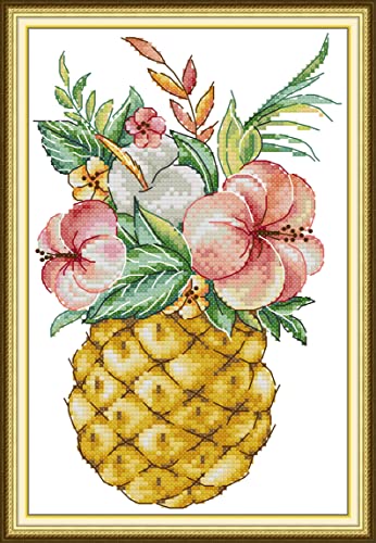 CaptainCrafts New Cross Stitch Kits Embroidery Kit Full Range Pre-Printed and Counted Fabrics Kits for Adults Beginners Home Decor (Stamped 11CT, Pineapple Flowers) - color: Pineapple flowers, size: Stamped 11CT