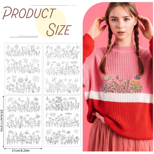 4 Sheets Water Soluble Embroidery Patterns, Stick and Stitch Patterns