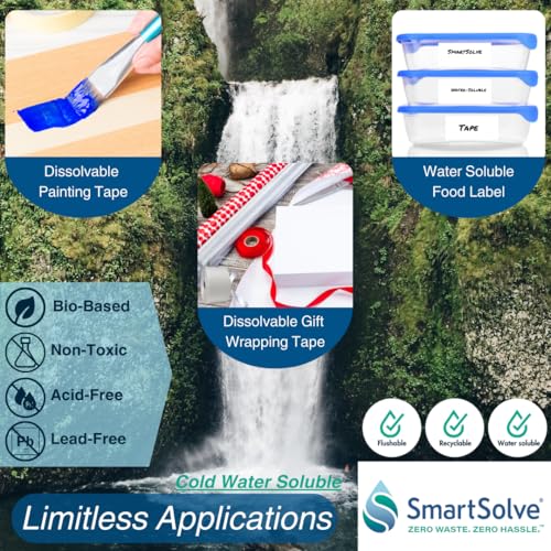Water-Soluble Tape | 2” x 60 Yards | Dissolves Quickly in Water | Self Adhesive | Mask for Hydrographics & Double Dipping | Crafts & Labels | Biodegradable | Eco-Friendly - size: 2-Inch x 60yd