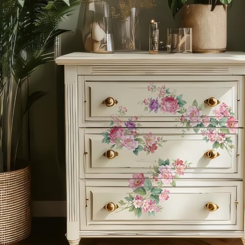 Floral Rub on Transfer for Furniture Wood Glass DIY - color: Sping Pink Peony