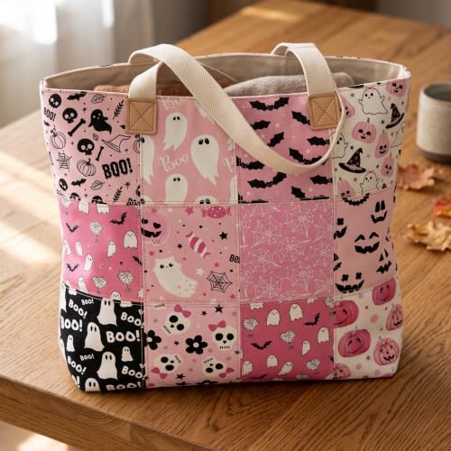 Hosuly 40 Pcs Cute Pink Halloween Fabric Jelly Quilting Bat Strips Roll - color: Pink Halloween