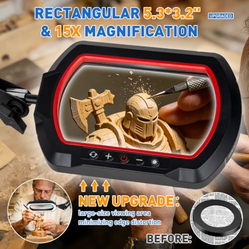 15X Rectangle 3-Section Magnifying Glass with Light and Clamp-Red - color: Red, size: 15X