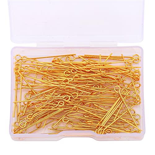 BEADIA 18K Gold Plated Open Eye Pins Non Tarnish 30mm 150pcs for Jewelry Making Findings - color: Open Eye Pins Gold, size: 30x0.7mm