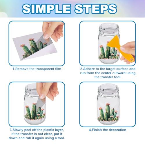 GLOBLELAND 18 Sheets Cactus Rub on Transfer 3.9x3.6inch Colorful Succulent Vase Home Decals Plant Flowers Cup Transfer Stickers for Furniture Vase Glass Art Crafts Decorations - style: Cactus