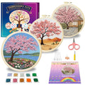 Huacan Embroidery Kit for Adults Beginners with 3 Hoops & Gift Box - color: Cherry Blossoms