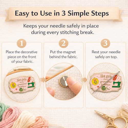 Magnetic Needle Minder, Needle Minder for Cross Stitch Embroidery Sewing, Cute Funny Needleminder Needle Holder, Strong Magnet Needle Nanny, Gift for Women Stitch Lovers, (Embroidery Machine) - color: Embroidery machine